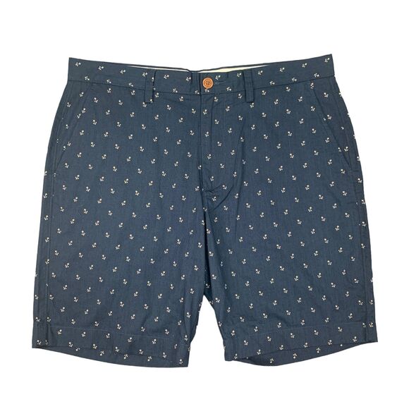 J Crew Gramercy Short Men 34 Navy Nautical Anchor Flat Front Cotton Casual Chino - Picture 1 of 10